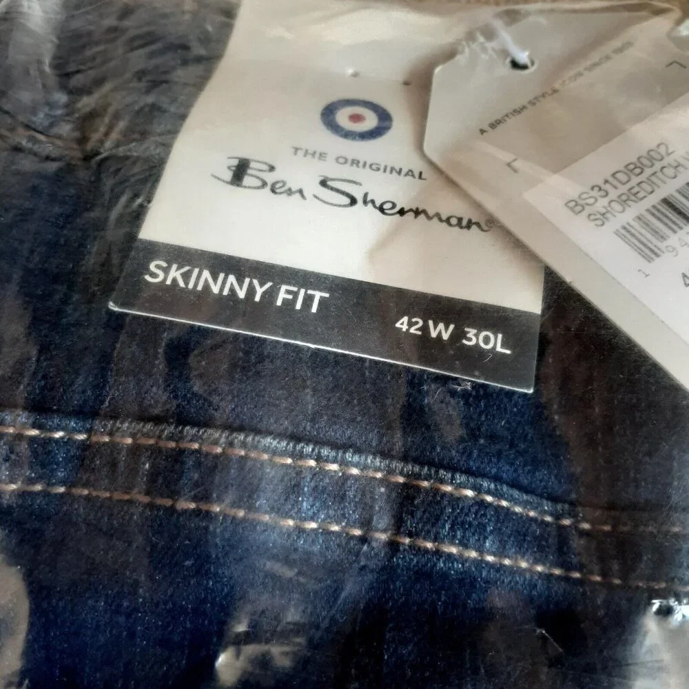 Ben Sherman Skinny Fit 42W 30L Shoreditch Wash Jeans Contrast Gold Gift New - Picture 7 of 7